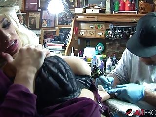 Shyla Stylez Gets Tattooed While Stripped To The Waist